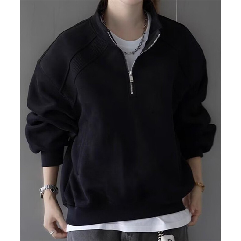 日系纯色半拉链套头卫衣男秋季宽松情侣百搭休闲上衣W302，男装卫衣，星座1116A（原606A-3）