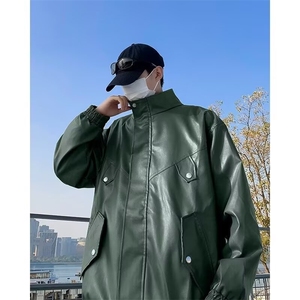 秋冬日系复古黑色皮衣外套男女生棉服pu皮美式机车服加绒夹克W159