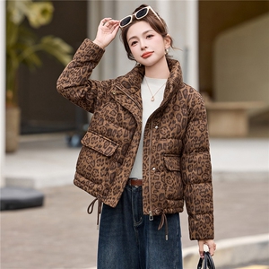 豹纹羽绒服女2025秋冬新款短款小个子韩版显瘦超好看立领加厚外套图片