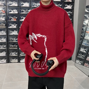高质量！秋冬季高领毛衣男士加绒加厚翻领针织衫男毛衣FL159-P45图片