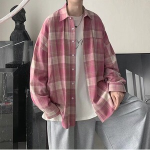 C203-P30 简约薄款港风格子衬衫ins男生韩版情侣潮流宽松休闲长袖图片