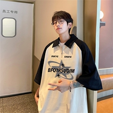 港风重磅全棉撞色插肩袖polo衫短袖男T恤XGP3212-P45控78，男装T恤，电商B370