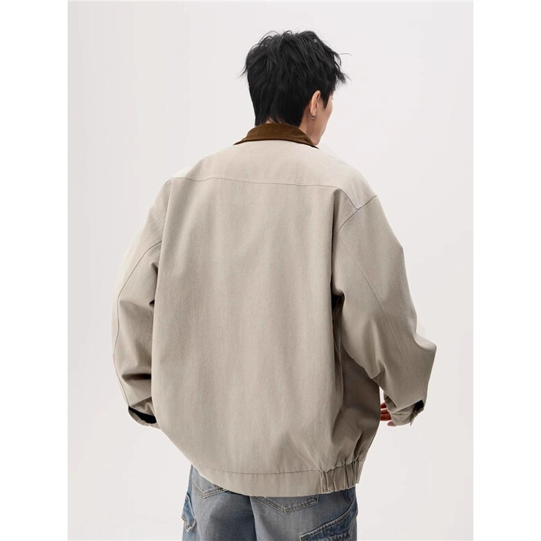复古拼色翻领工装外套男生美式棒球服休闲vintage飞行员夹克上衣,男装夹克,星座1210-1
