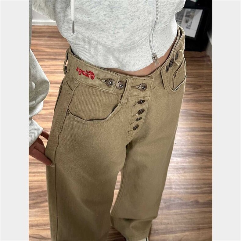 设计感通勤个性字母纽扣水洗直筒牛仔裤女宽松慵懒风阔腿牛仔裤子,男装牛仔裤,星座506A