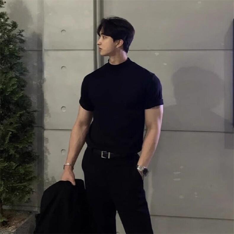 冰感工艺防晒吸湿速干240克宽松微弹纯色打底衫小领口圆领短袖T恤，男装防晒衣，电商A486