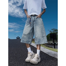 特!马路景夏季破洞牛仔裤短裤宽松潮流五分裤长期有货561P39，男装牛仔裤，星座902A