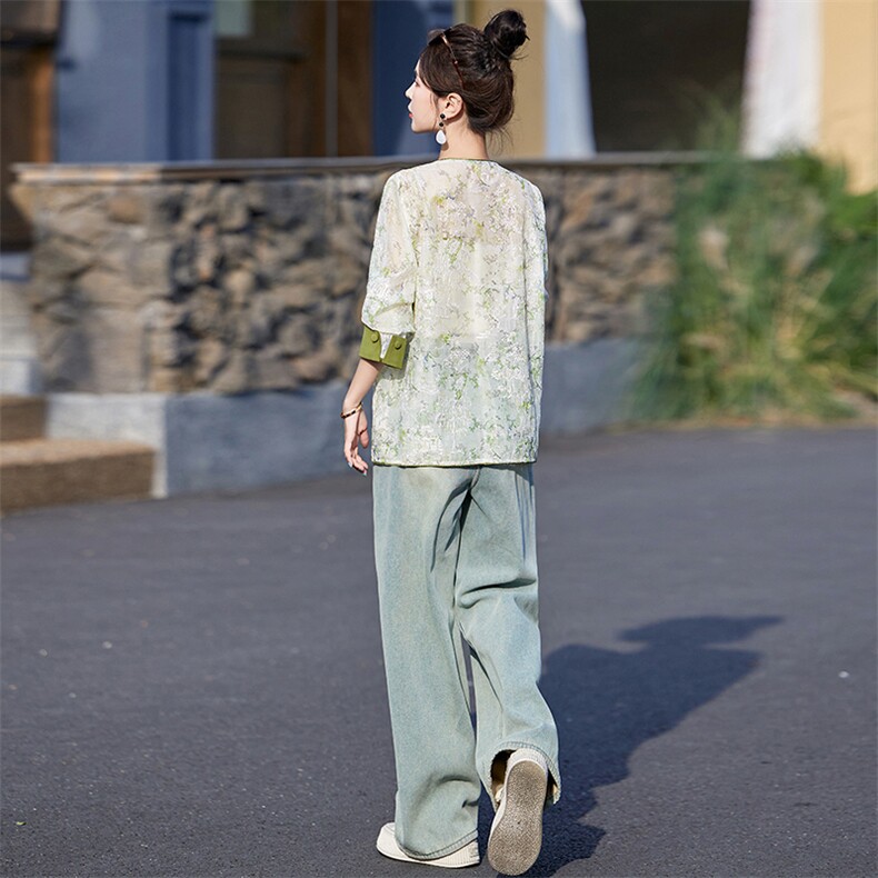欧货新中式轻国风外套女2024春夏新款圆领盘扣印花刺绣薄款防晒衣,女装短外套,星期衣