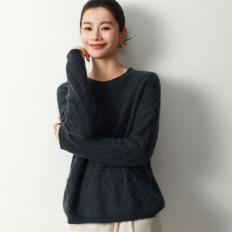 圆领长袖套头2024年秋季纯色时尚简约针织衫，女装羊毛衫，若菲羊绒