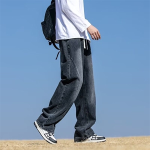 美式牛仔裤男夏季薄款宽松休闲弯刀裤子2026新款潮牌男生直筒长裤,墨绿色衣服怎么搭配男生图片