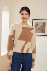 时尚高提花女士宽松圆领舒适时尚百搭羊绒衫舒适保暖优雅，女装羊绒衫，澳冬特羊绒