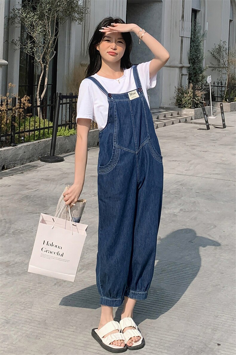 牛仔工装背带裤女小个子2025新款春秋孕妇女装宽松显瘦休闲九分裤,女装套装/套裙,慧尚2-185