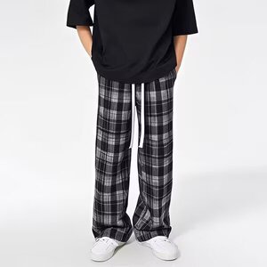 格子裤女春秋2025新款高腰直筒垂感复古冬季加绒宽松阔腿裤CA8081图片