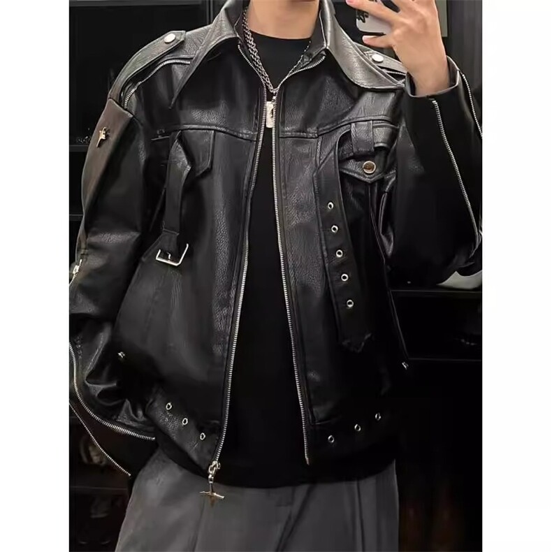 短款皮衣外套男高级小众机车服美式高街工装夹克潮513APY2496P80,男装皮衣,星座513A