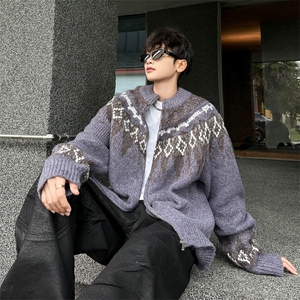 费尔岛加厚高领开衫毛衣短款男女时尚休闲潮流百搭外套MY368图片