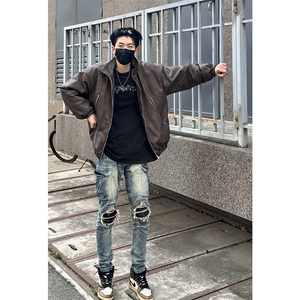 网图美拉德皮夹克拉链大口袋美式复古做旧PU皮衣DY2315-特P80