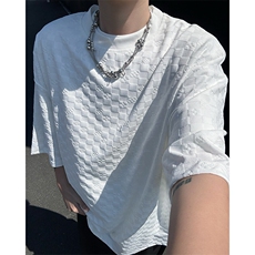 8XL-M特大码短袖男夏季港风棋盘格子T恤冰丝半截五分袖DX323P35，男装T恤，电商D206-1