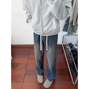 B221 美式ins高街小众松紧腰宽松直筒牛仔裤 LK25435-特P45 控78图片