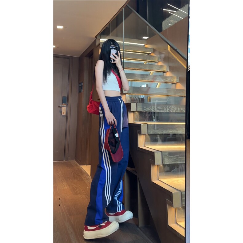 抖音品质运潮流动条纹拼色透气宽松休闲裤B315-K24210-特p35控68图片
