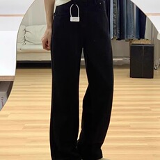 黑色阔腿牛仔裤女2025秋冬加绒加厚高腰宽松显瘦窄版直筒拖地裤子，男装牛仔裤，星座1210-1
