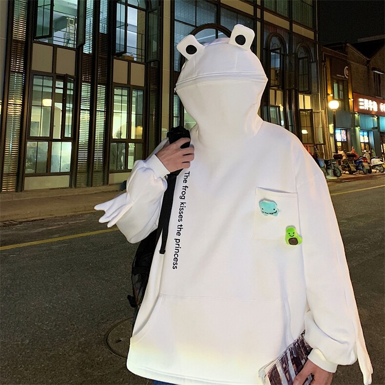 新款超火青蛙套头卫衣男港风设计感连帽加绒外套潮嘻哈W160-P40,男装卫衣,星座512-2
