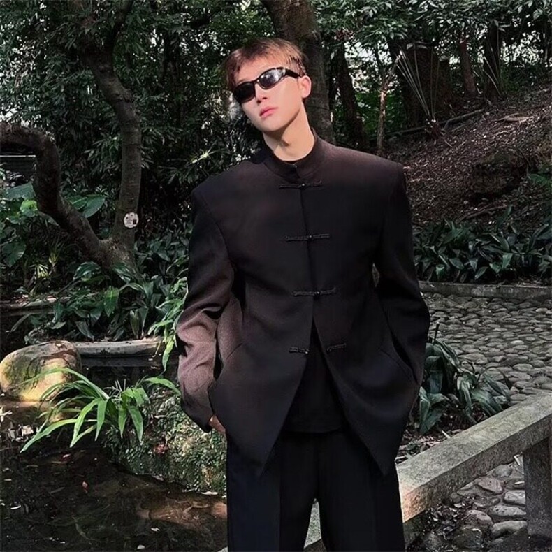 W9259-P58网图现货春季新款新中式垫肩西服外套中山风立领西装,男装西服,星座1608-2