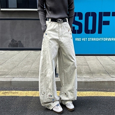 8X-M卡通绣花休闲裤男2025新款情侣宽松阔腿弯刀裤子K9173P78，男装休闲裤，电商D206-1