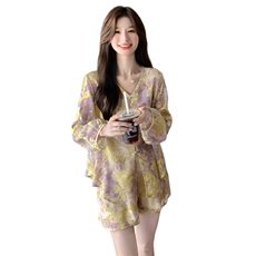 新中式国风套装女超好看2025年夏季新款时尚高级感衬衫短裤两件套，女装套装/套裙，2C135