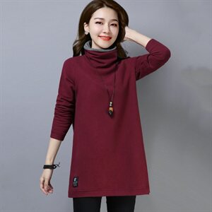 2020年秋季新款加绒加厚高领卫衣女中长款秋冬打底衫上衣服图片