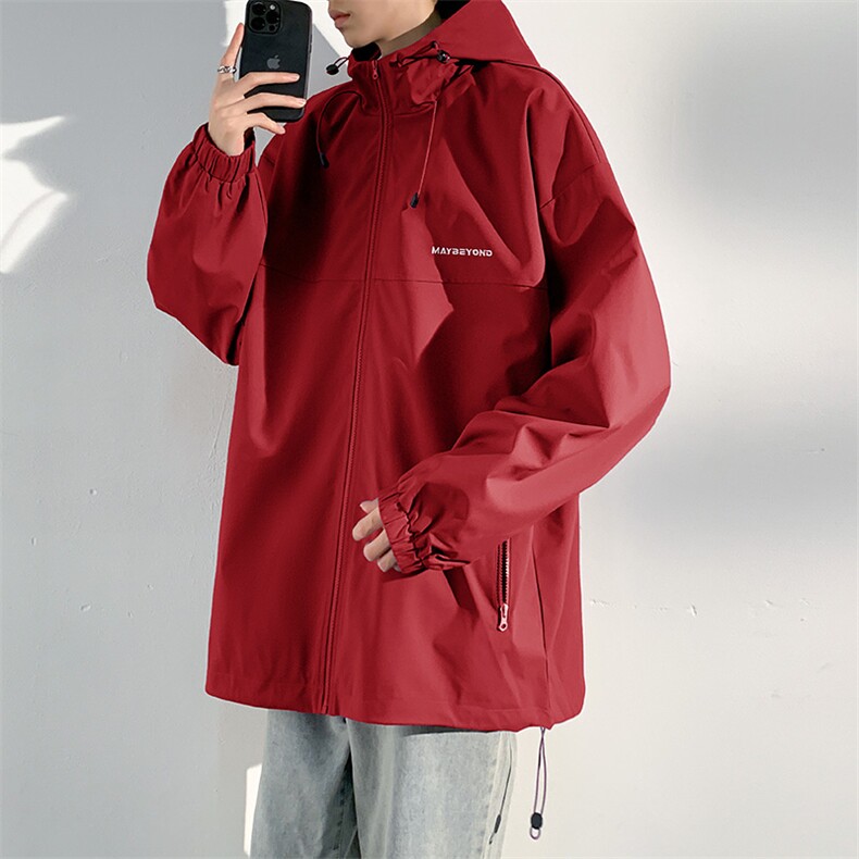 冲锋衣连帽夹克男宽松落肩纯色上衣外套DSA157B-JK727-P50图片