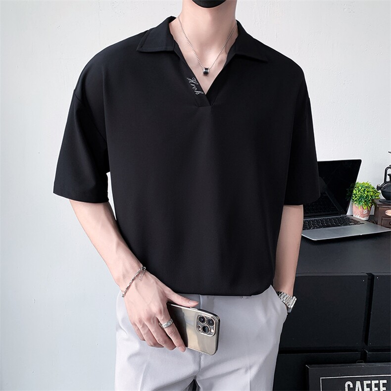 港风垂感冰丝Polo衫男短袖夏季薄款ins痞帅衬衣休闲PL0380-P30,男装Polo衫,星座308B-1