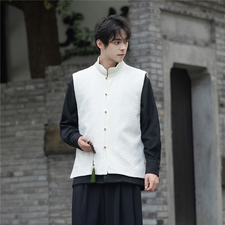 秋冬新品几何提花铜扣马甲风立领无袖大码唐装夹克背心MJ06,男装背心/马甲,星座305A（原312A-1）