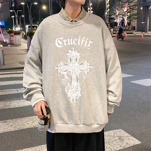 S6268-P28秋季圆领卫衣男大码韩版宽松长袖外套,红色aj高帮鞋搭配男图片