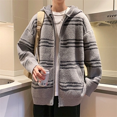 311B-1-CM-3966-P75控118港风连帽开衫貂毛提花大码针织毛衣，男装针织衫/毛衣，星座311B-1