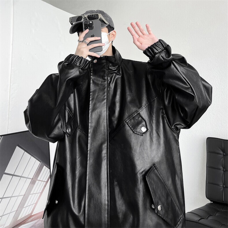 春季潮流夹克情侣款大码宽松外套机车立领皮衣男A266-PY008-P75,男装夹克,电商A266