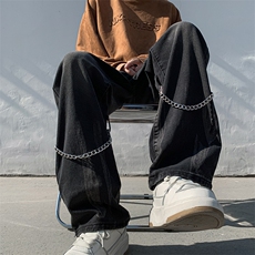 欧美hiphop裤子设计感高级感渐变扎染牛仔裤挂链阔腿裤N01377-P48，男装牛仔裤，星座308B-1