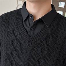 高品质男士假两件衬衫领新款刺绣针织打底衫CS38-P78控118，男装T恤，电商B278