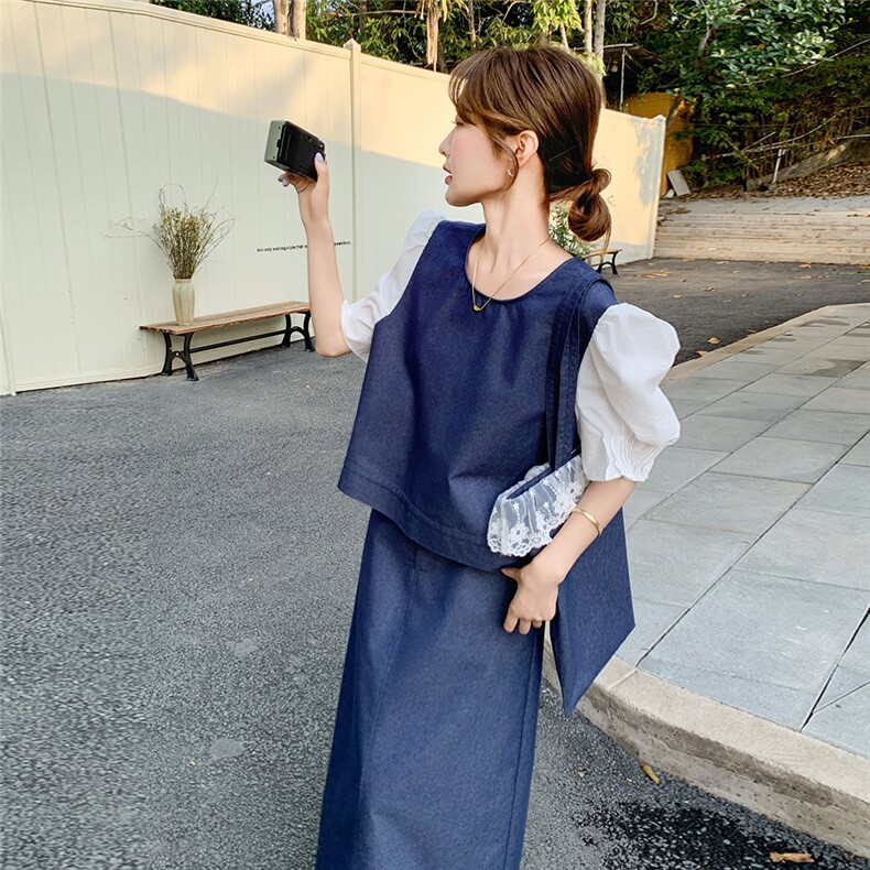 高级感撞色上衣半身裙套装女2025夏季新款韩版宽松显瘦气质两件套,女装套装/套裙,维壹