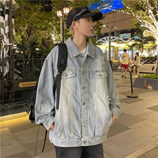 美式复古水洗做旧牛仔外套男潮流宽松百搭情侣夹克上衣W7795-P62，男装夹克，星座512-3
