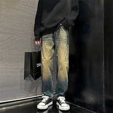 美式宽松复古黄泥直筒裤休闲牛仔裤男潮有大码902A/3702/P58，男装牛仔裤，星座902A