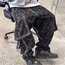 高街复古牛仔男2025春秋季新款提花束脚哈伦裤痞帅潮流休闲裤子，男装休闲裤，星座506A