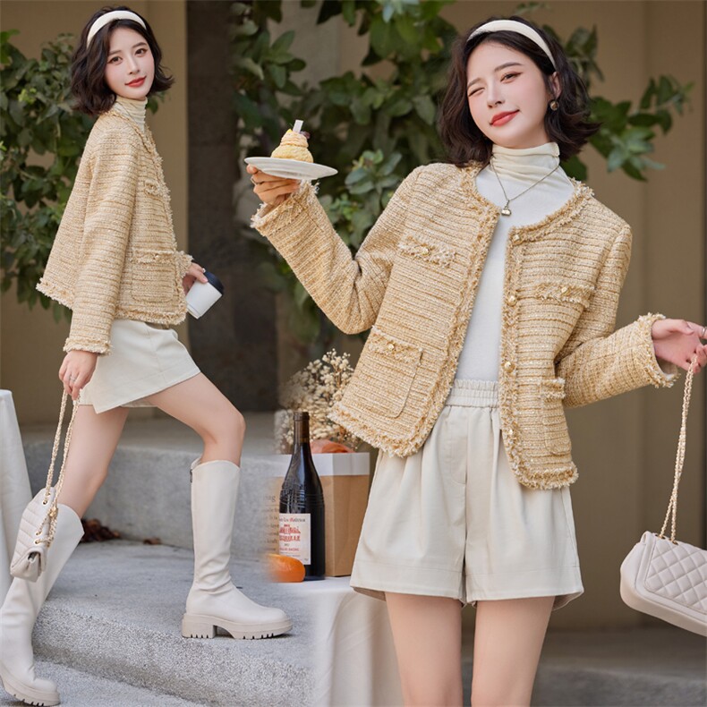 【财阀千金系列】2025新款春装法式流苏重工珠片香槟色外套含30毛，女装短外套，雅静靓衣