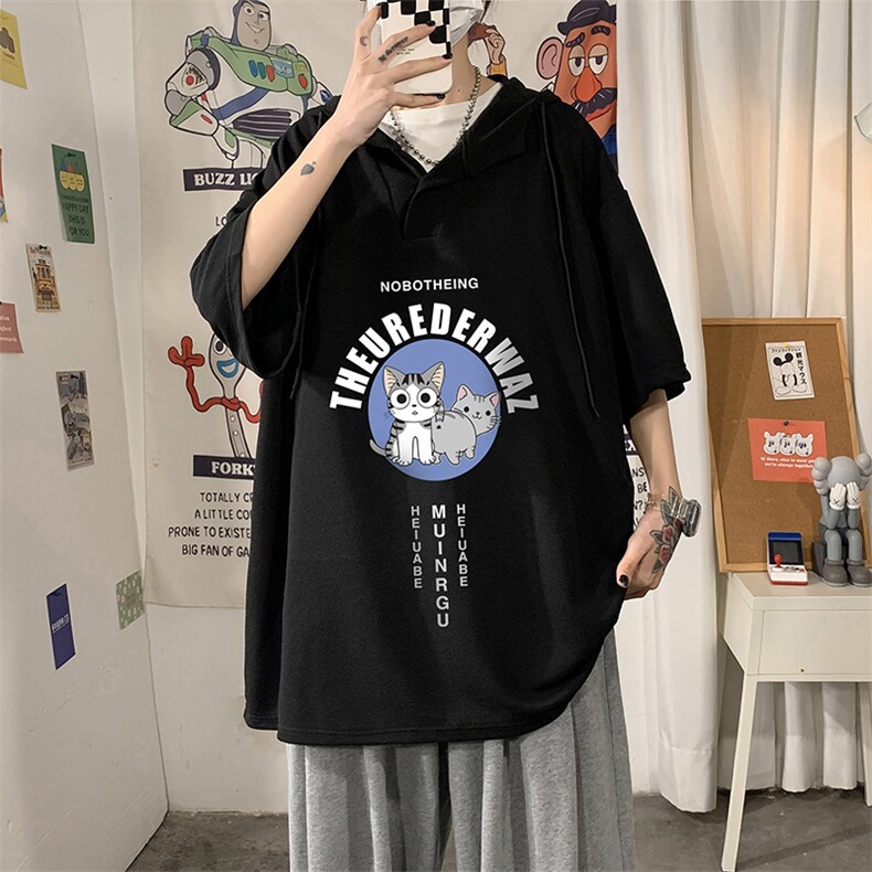 LD54160-P45NASA连帽短袖t恤男大码胖子带帽五分袖中袖,男装T恤,电商A040
