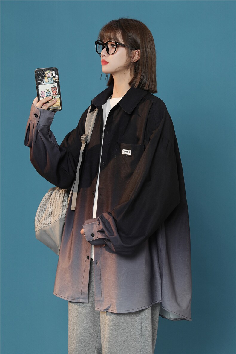 XZ-230-1CS225中性风百搭抖音品质扎染渐变休闲长袖衬衫P50控68,男装衬衫,星座230-1