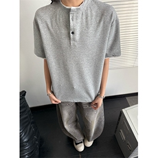 夏季新款港风日系简约假两件亨利领短袖T恤男XZ213-TX22-P35控68，男装T恤，星座213