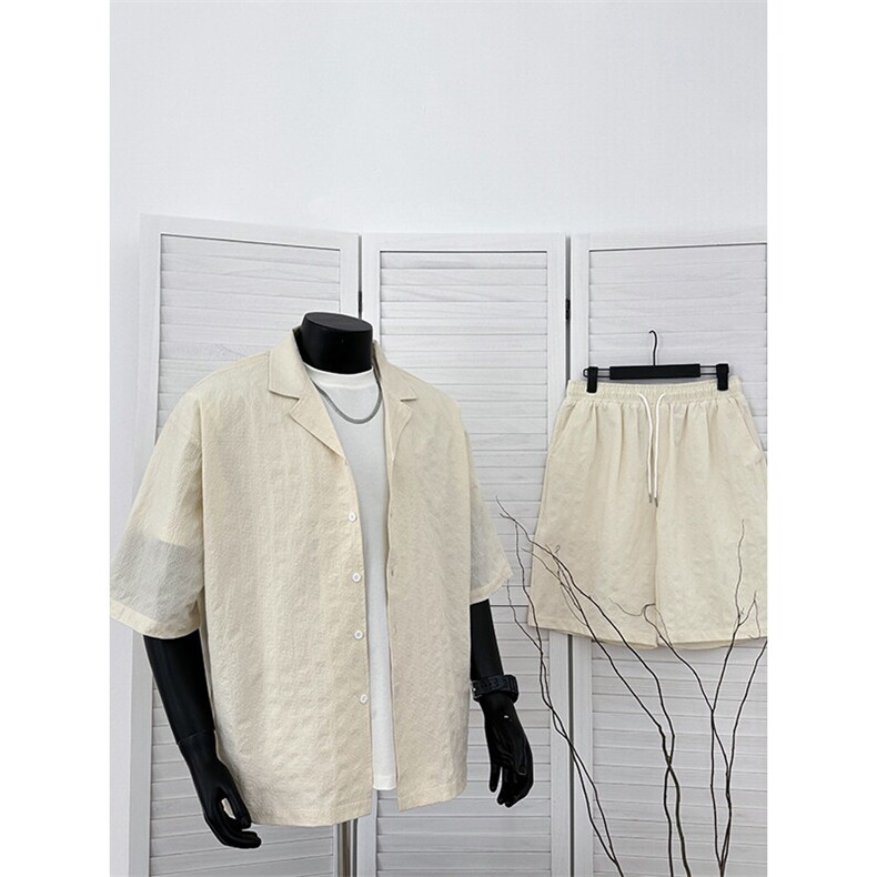 TZ52932/P65西服领短袖衬衣裤子套装男潮夏季肌理感西装领两件套,男装西服,电商A141