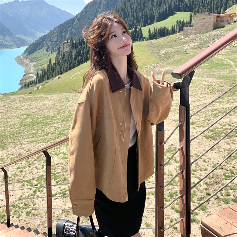 美拉德撞色翻领短外套女2026秋季新款复古时髦减龄小个子休闲夹克,女装短外套,2C177