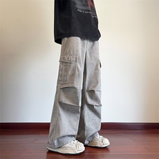 大理石纹褶皱伞兵工装裤男秋季潮牌复古设计感美式阔腿休闲长裤子，男装工装外套，星座410-7