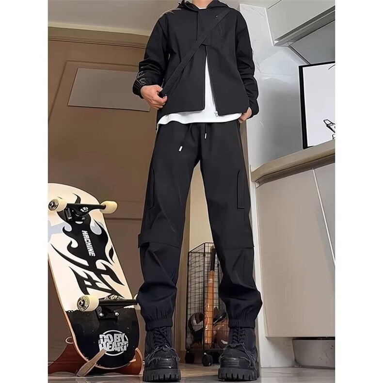 D28-P45黑色魔术贴防水冲锋裤男款春秋季美式工装裤，男装牛仔裤，星座617A-1（原B318A）