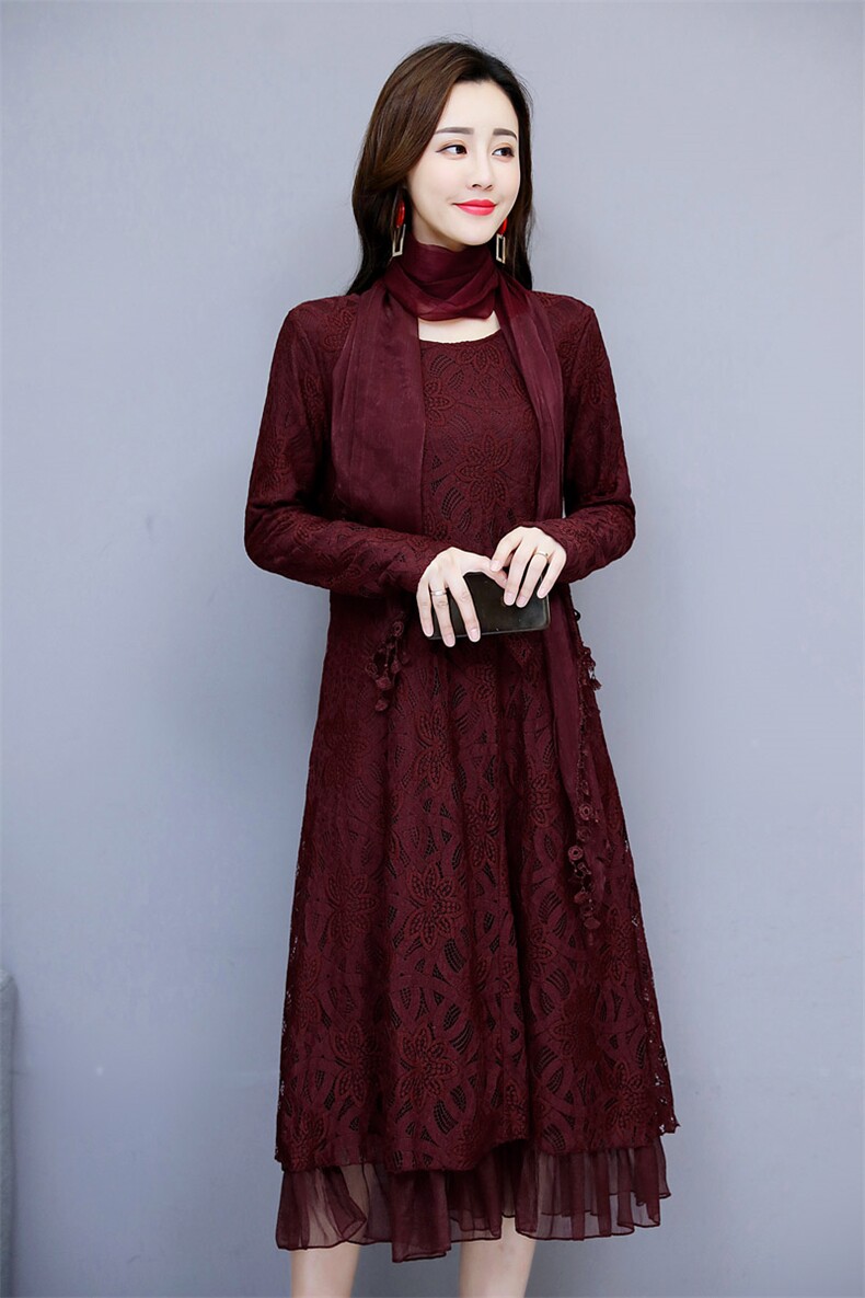 连衣裙纯色圆领2020年冬季长袖长裙拼接植绒纯色,女装连衣裙,安之芮娜