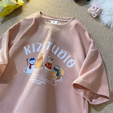 230克华夫格短袖夏季男女学院风情侣款卡通印花T恤宽松版型超，男装T恤，电商C306-1